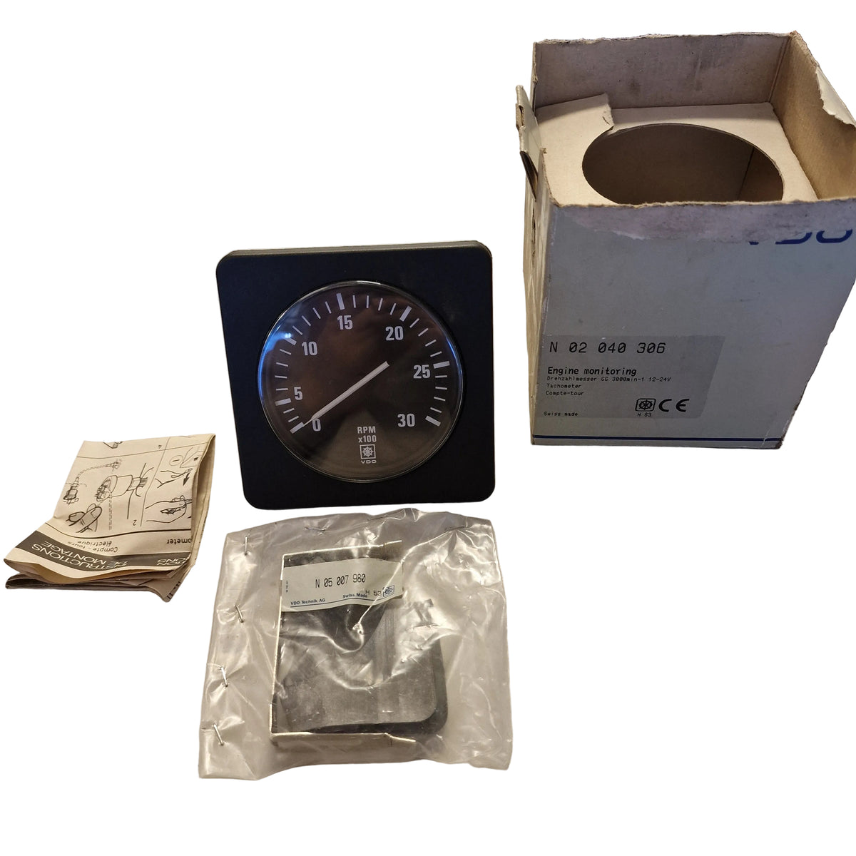 VDO turteller / Tachometer – N02-040-306 – 0–3000 RPM 12–24 V